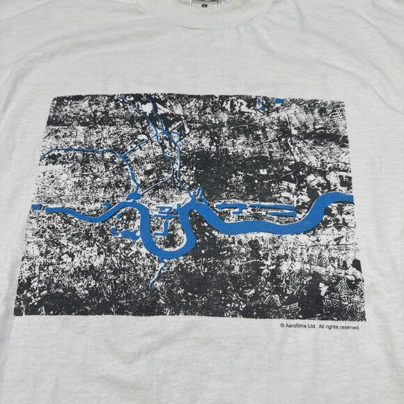 Vintage 90s Aerofilms London East End Map Overhead Shirt River Thames Size XL - Picture 3 of 8